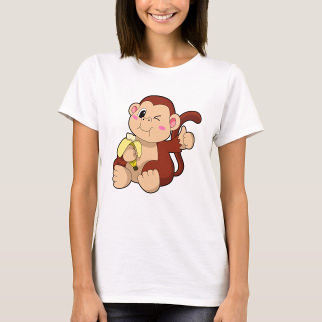 Baby Monkey med Banana T Shirt (Framsida)
