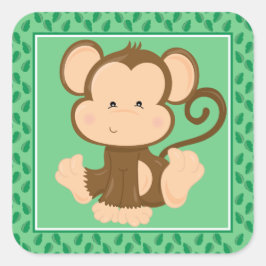 Baby Monkey | Safari Animals Party Fyrkantigt Klistermärke