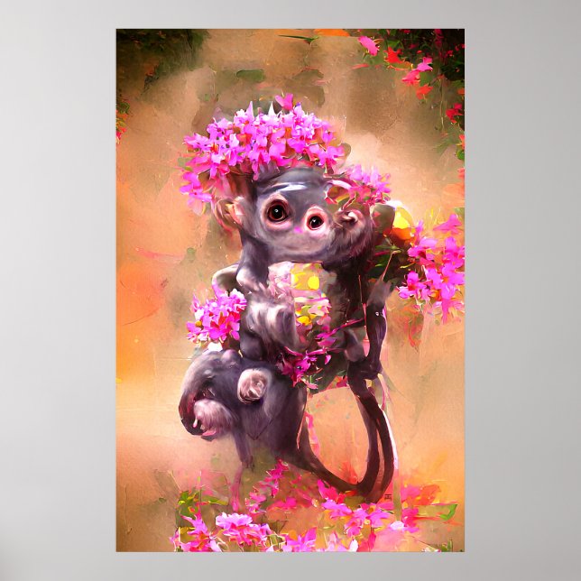 Baby Monkey with Flowers Poster (Framsidan)