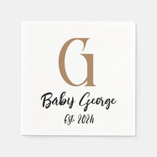 Baby monogram namn minimal anpassningsbar pappersservett (Framsidan)