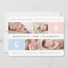 Baby Monogram Pojke Flicka Tvillingar 4 Flera Foto Meddelande