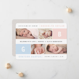 Baby Monogram Pojke Flicka Tvillingar 4 Flera Foto Meddelande