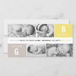 Baby Monogram Pojke Flicka Tvillingar 4 Foto Gul F Meddelande