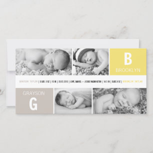 Baby Monogram Pojke Flicka Tvillingar 4 Foto Gul F Meddelande