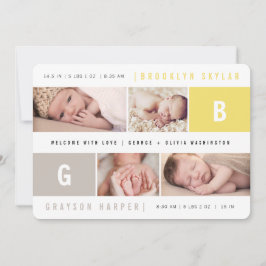 Baby Monogram Pojke Flicka Tvillingar Gul 4 Foto F Meddelande
