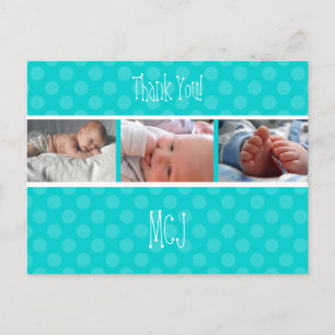 Baby monogram tack, polka dots meddelande vykort
