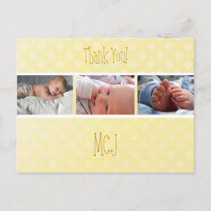 Baby monogram tack, polka dots meddelande vykort