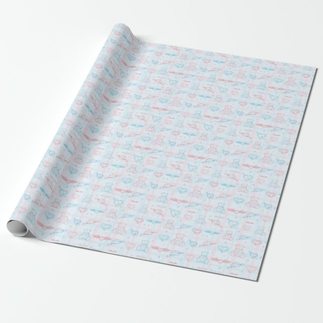 baby mönster med nalle presentpapper (Utrullad)