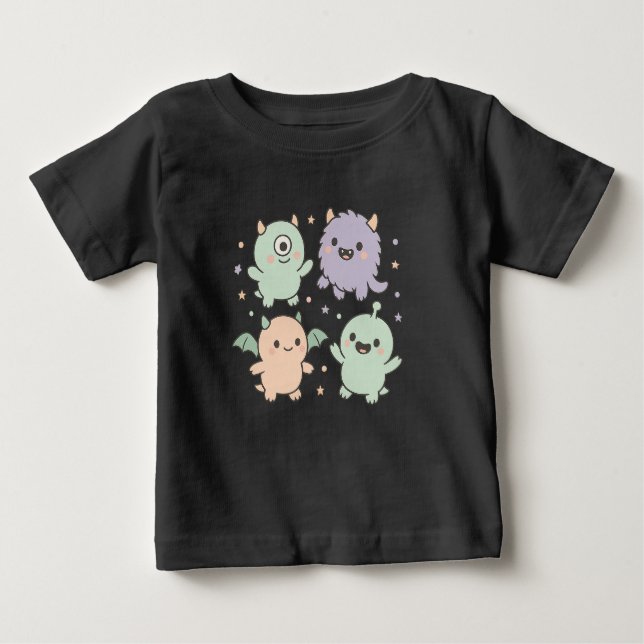Baby Monsters Party Cute Pastel Halloween Friends T Shirt (Framsida)