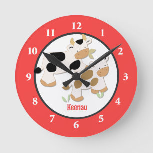 Baby Moo Cow Farm Personlig Wall Clock Red Rund Klocka