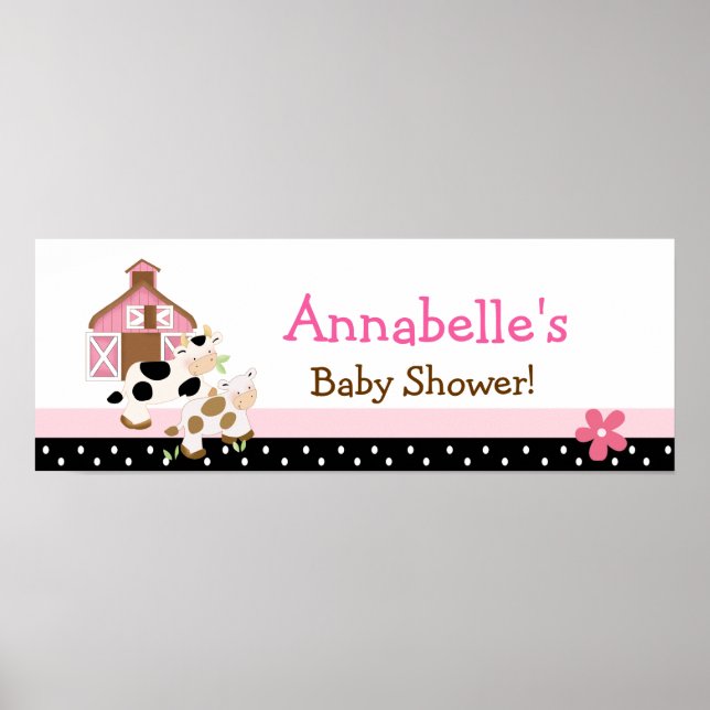 Baby Moo Cow Rosa Baby Shower Banner Poster (Framsidan)