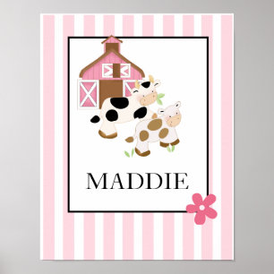 Baby Moo Ko-gård Rosa Namntryck Personlig Poster