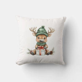 Baby Moose i Santa Hat med Gift Winter Helgdag Kudde