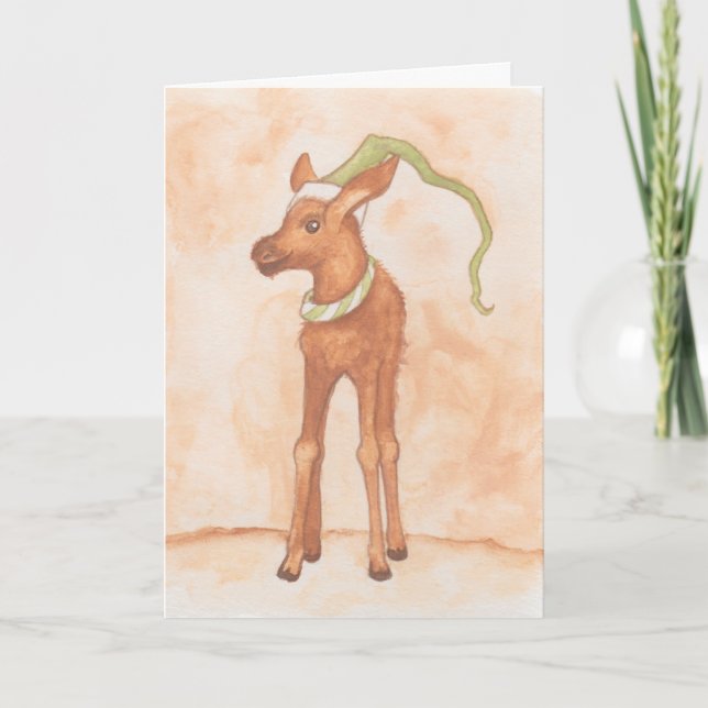 Baby Moose med Helgdag Elf Hat Helgkort (Framsida)