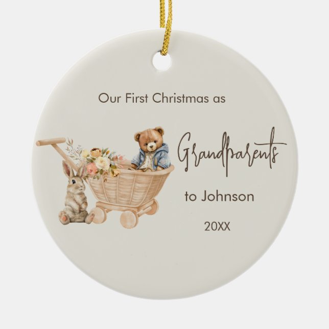 Baby morföräldrar Första julfoto Nalle Julgransprydnad Keramik (Framsidan)