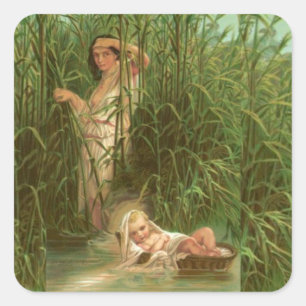 Baby Moses och Nilen Fyrkantigt Klistermärke