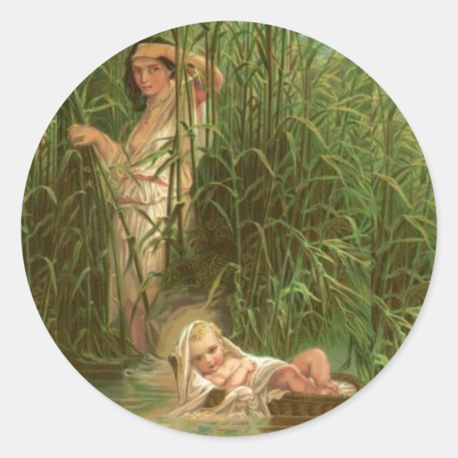 Baby Moses och Nilen Runt Klistermärke (Framsida)