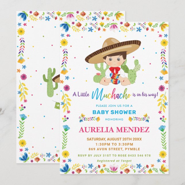 Baby Muchacho Fiesta Mexican Pojke Shower   Inbjudningar (Fram/baksida)