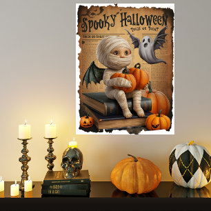 Baby Mummy Ghost Vintage Halloween Newspaper Stil Poster