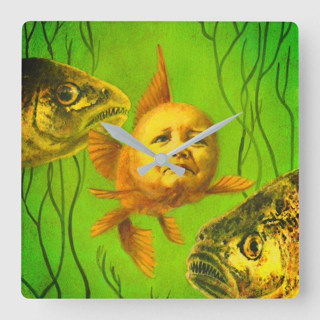 Baby Mutant Goldfish Clock Fyrkantig Klocka (Framsida)
