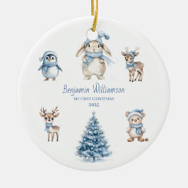 Baby My 1st Christmas Custom Woodland Blue Julgransprydnad Keramik