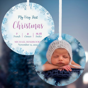 Baby Mycket First jul Photo Birth Stats Julgransprydnad Keramik