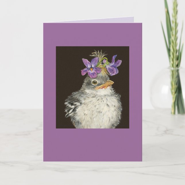 baby myggfågel med violett hatt kort (Framsida)