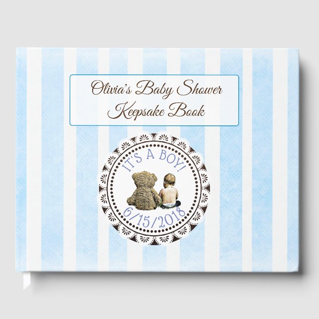 Baby & Nalle Baby Shower Guestbook Keepsak Gästböcker (Framsida)