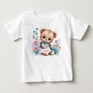 Baby Nalle med blommigtar med vattenfärg T Shirt
