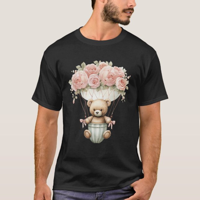 Baby Nalle Rosa Peony Flower Luftballong T Shirt (Framsida)