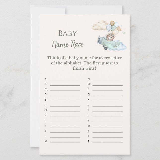 Baby Name Race Bearly Wait Airplane Boy Game (Framsida)