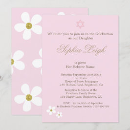 Baby Naming Ceremony Hebrew Girl Rosa Inbjudningar