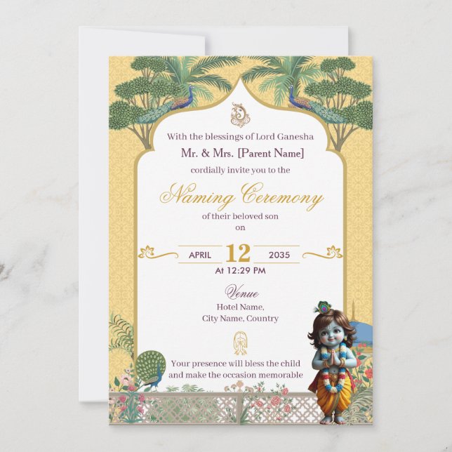 Baby Naming Ceremony Invitation Krishna Namkaran Inbjudningar (Framsida)