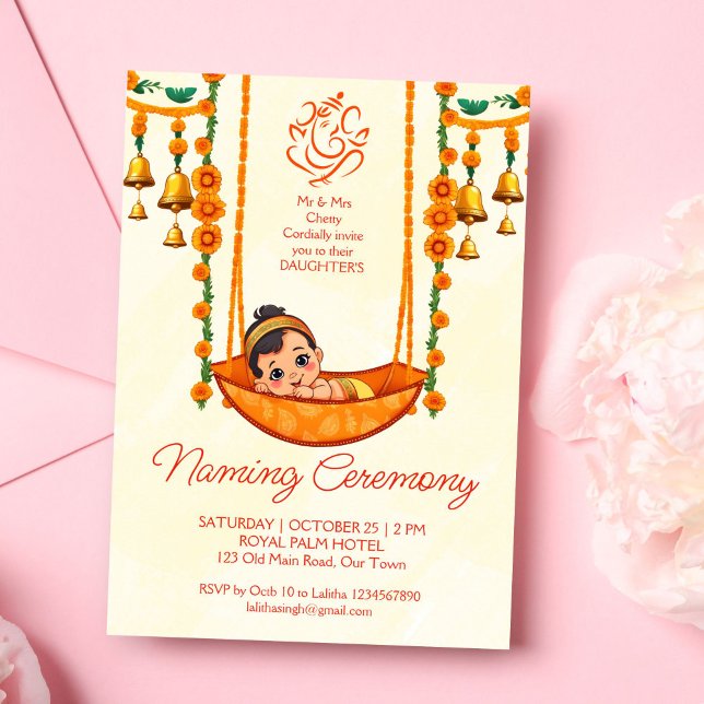 Baby Naming Cradle Indian Ceremony-mall Inbjudningar (Baby Naming Cradle Hindu Ceremony editable template invitation digital download Namkarana invitation)