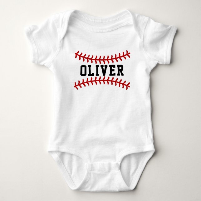 Baby Namn Baseboll Mönster T Shirt (Framsida)