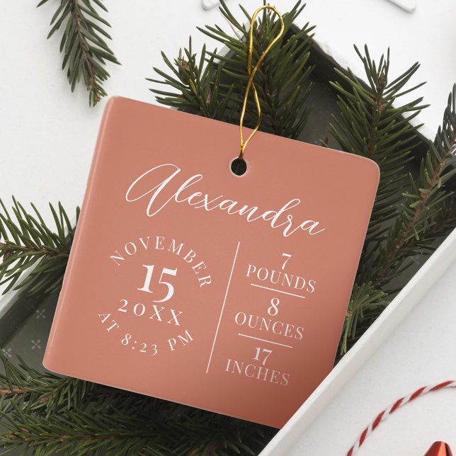 Baby Namn & Birds Stats Photo Rosa Keepsak Julgransprydnad Keramik (Baby Name & Birth Stats Photo Pink Keepsake Ceramic Ornament)