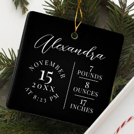 Baby Namn & Birth Stats Photo Black Keepsak Julgransprydnad Keramik