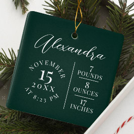 Baby Namn & Birth Stats Photo Grönt Keepsak Julgransprydnad Keramik