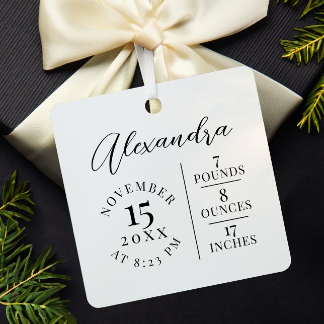 Baby Namn & Birth Stats Photo White Keepsak Julgransprydnad Keramik (Baby Name & Birth Stats Photo White Keepsake Ceramic Ornament)