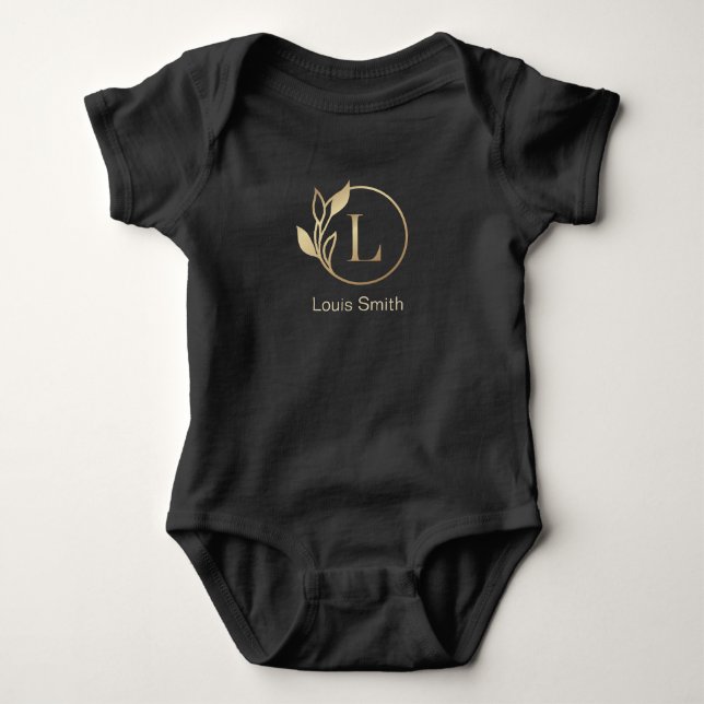 Baby Namn Blommig Alfabet,L/ Initial T Shirt (Framsida)