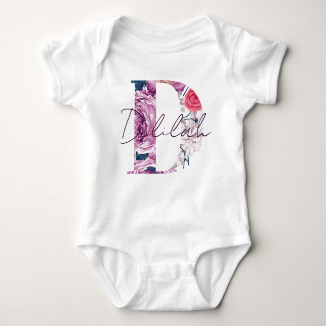 Baby Namn Blomsterskript Vintage Blommigt D T Shirt (Framsida)