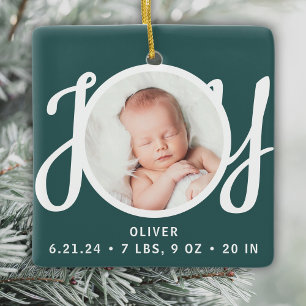 Baby Namn födelsetal Foto Grönt Keepsak Julgransprydnad Keramik