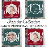 Baby Namn födelsetter Foto Red Keepsak Julgransprydnad Keramik<br><div class="desc">Den här söta Babyen Birth Stats jul Photo Ornament är dekorerad med ord JOY i snyggt skripttypografi på röd bakgrund. Anpassade enkelt med ditt foto,  namn och baby födelsestatus.</div>
