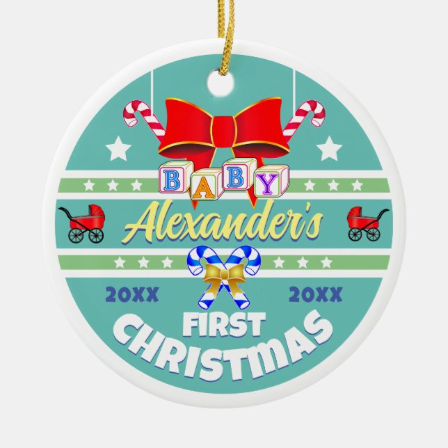 Baby Namn Första julen Unisex Julgransprydnad Keramik (Framsidan)