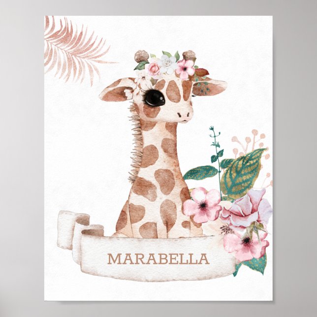 *~* Baby Namn Giraffe Girl Jungle Nursery Poster (Framsidan)