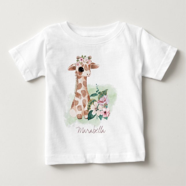 *~* Baby Namn Giraffe Nursery Girl Jungle Sweet Ba T Shirt (Framsida)
