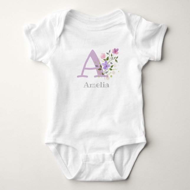 Baby Namn & Initial med Flowers T Shirt (Framsida)