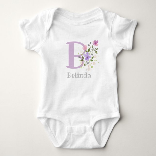 Baby Namn & Initial med Flowers T Shirt (Framsida)