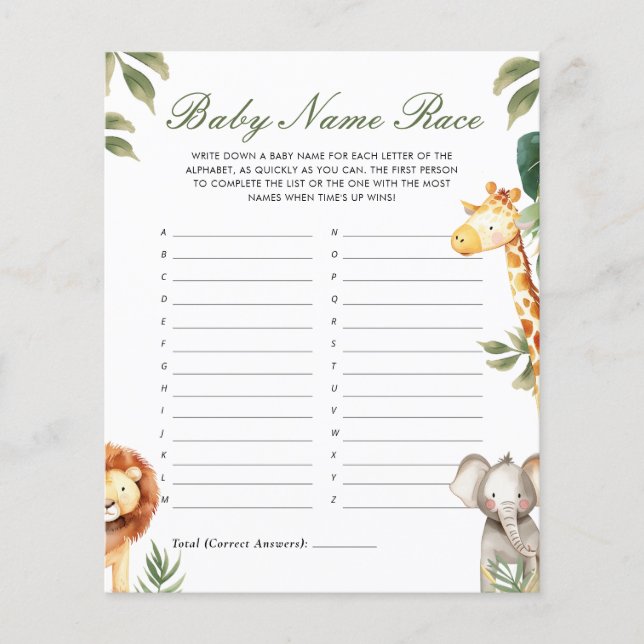 Baby Namn Kapplöpning En Lite Vild En Baby Shower  (Framsida)