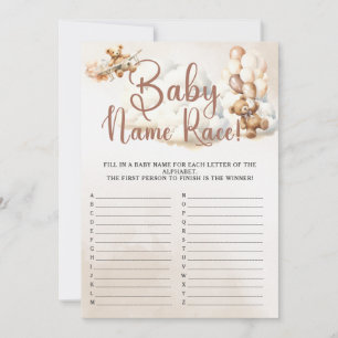 BABY NAMN LOPP Enkel Baby Shower Lek Cute Bear Inbjudningar